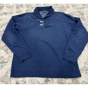 ORVIS Mens Navy Blue Shawl Collar Sweatshirt Pullover Elbow Patches Size L